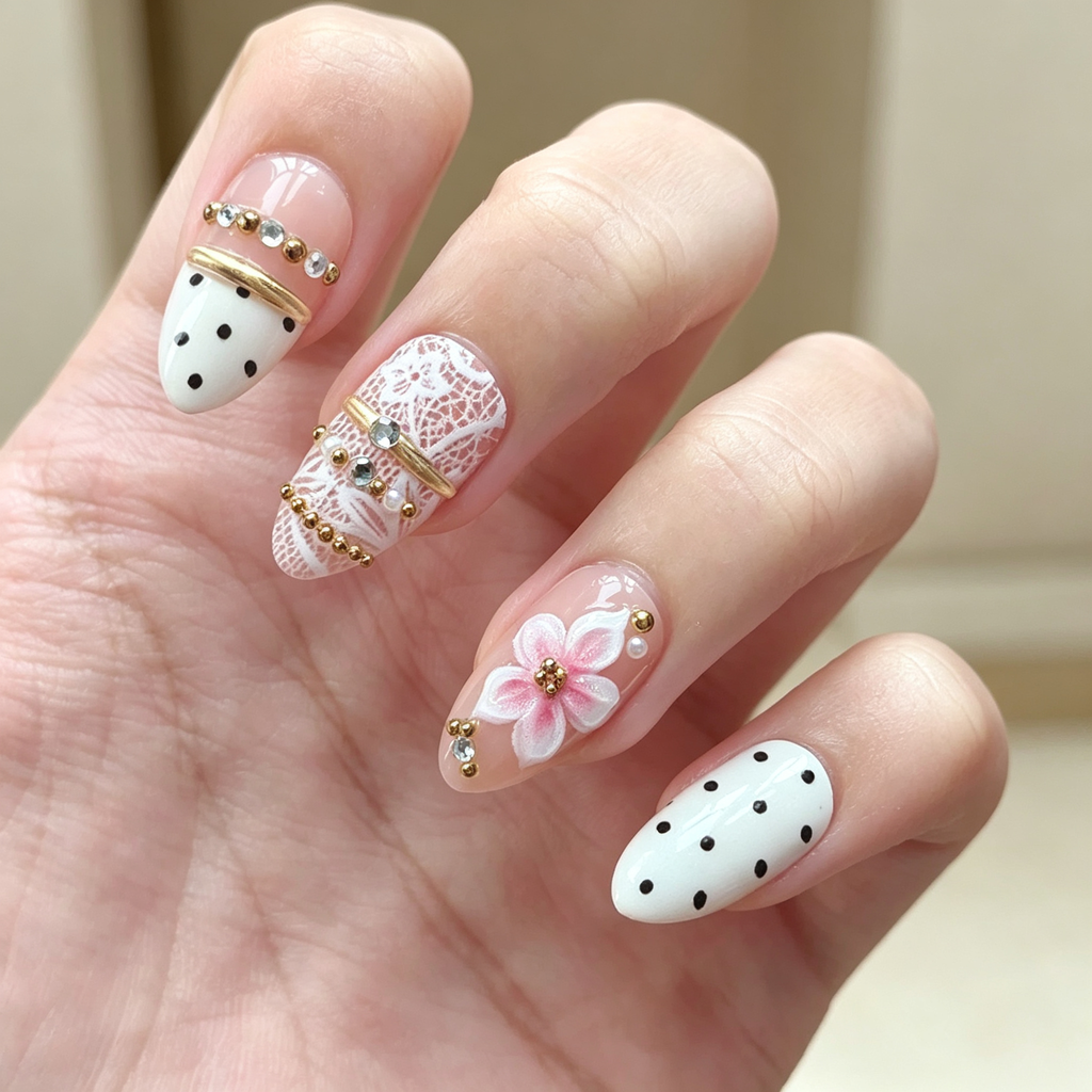 Belle Époque Press On Nails | Vintage Lace & Lily Almond Nails