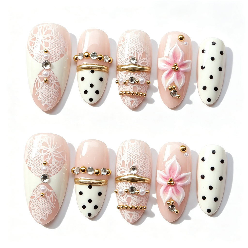Belle Époque Press On Nails | Vintage Lace & Lily Almond Nails
