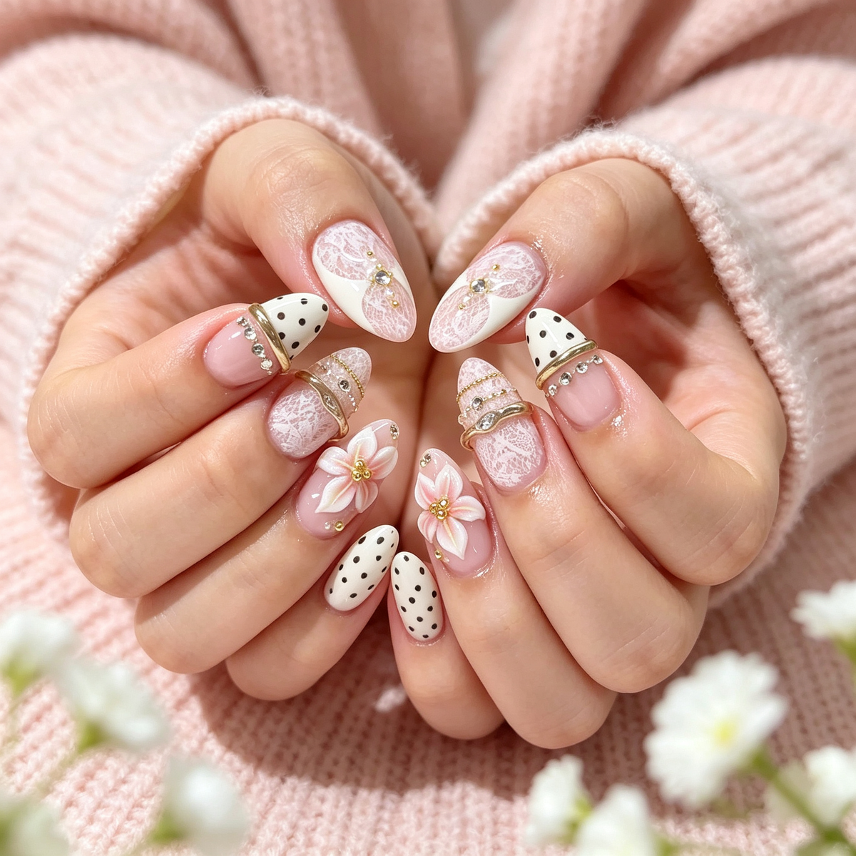 Belle Époque Press On Nails | Vintage Lace & Lily Almond Nails